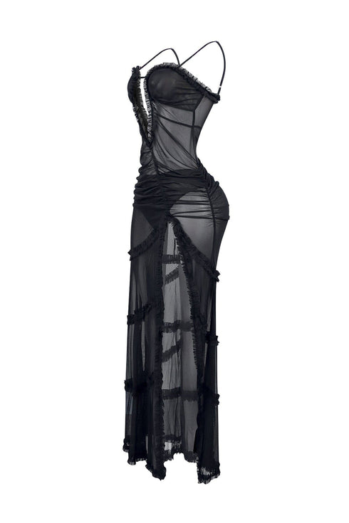 Wila Mesh Ruffled Maxi Dress With Panty Lining